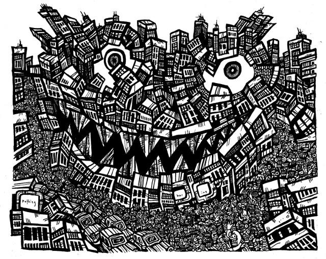 ck and white drawings,monster face
