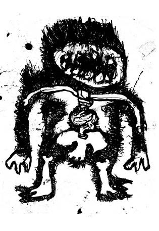 black and white artwork,monster drawings