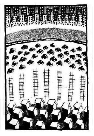 black and white artwork, urban