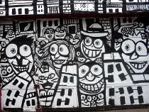black and white art, mural paintings