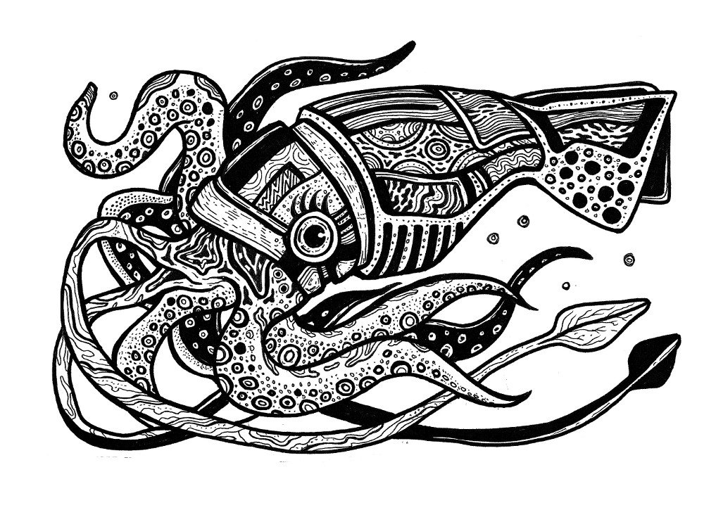 Cute Monsters, Ika Japanese Drawings