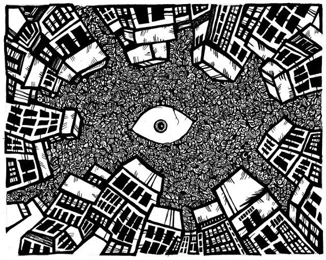 spiral city, black and white drawings